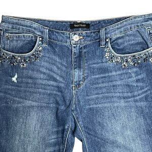 White House Black Market Rhinestone Embellished Midrise Girlfriend Jeans Size 14